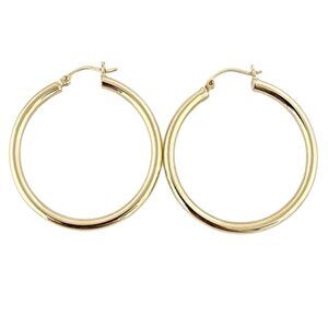 14K Yellow Gold Round Hoop Earrings #24006